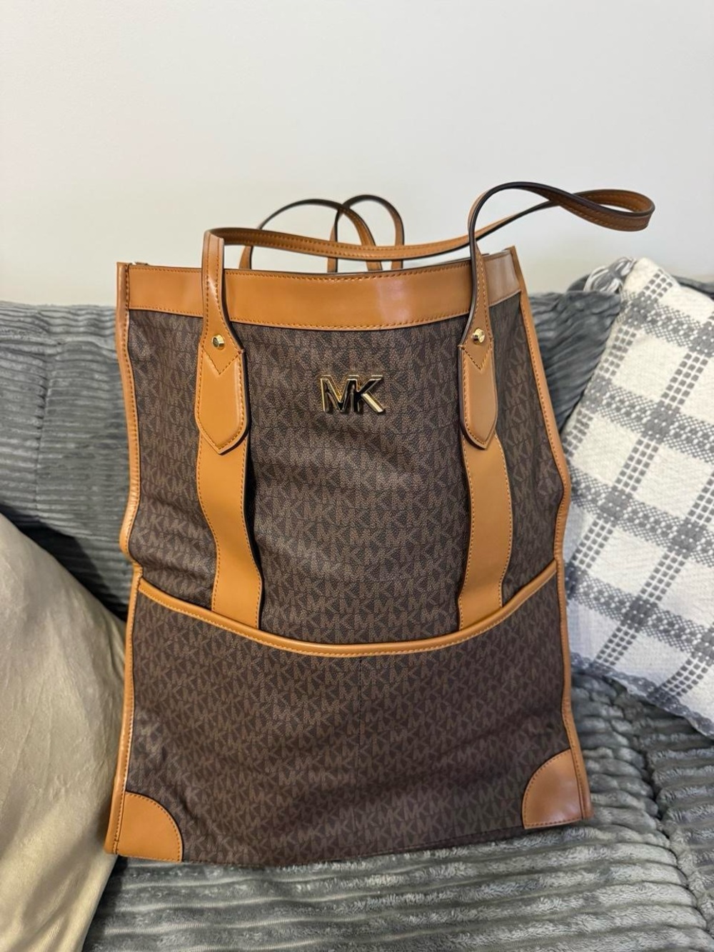 Michael Kors Brown and Tan MK Logo Tote
